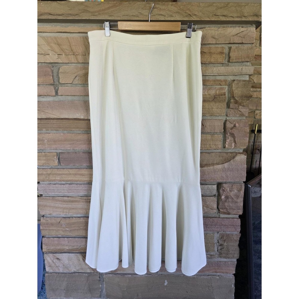 Vintage ASHRO Ivory Maxi Skirt Mermaid Hem Stretch Pull On Women's Long Skirt